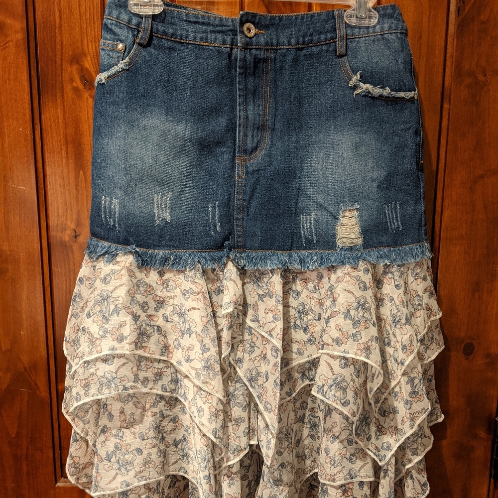 Denim & Floral Skirt